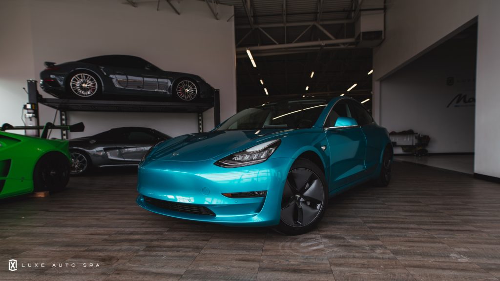 Tesla Model Y light blue wrap