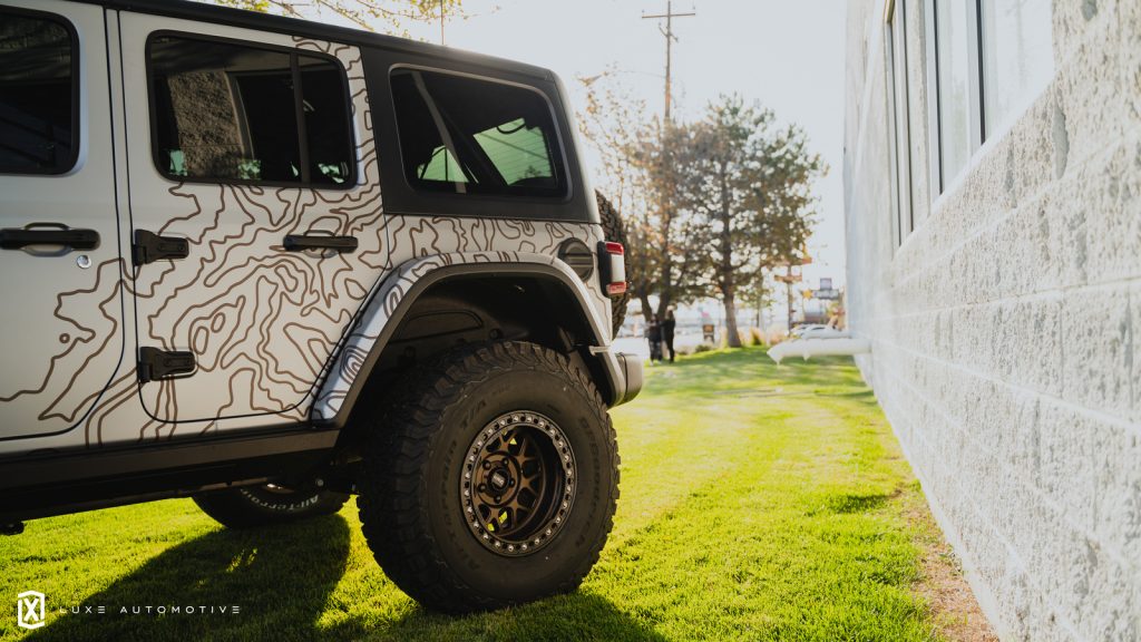 Jeep Wrangler with topography map wrap